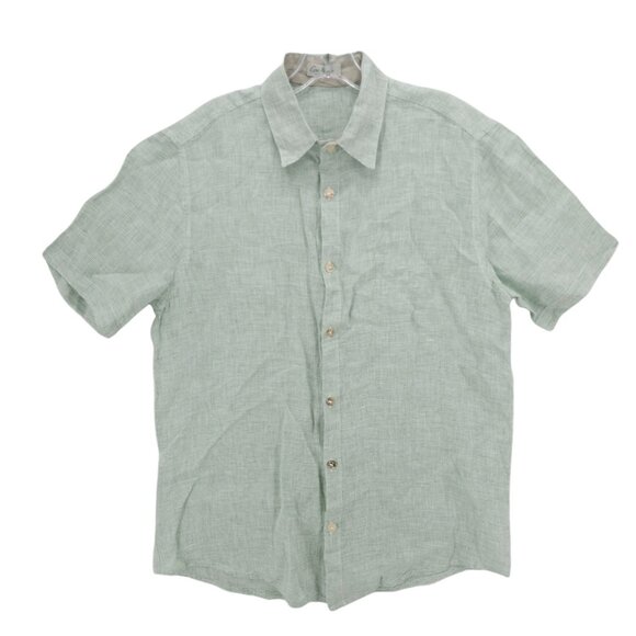 CASA MASTRO Positano 100% Linen Shirt Green Stripe Short Sleeve Size SMALL - Picture 2 of 7